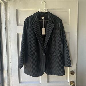 A New Day Women's Oversized Fall Stripped Black Blazer